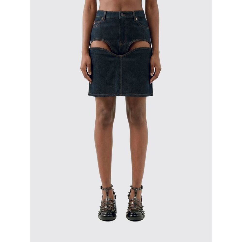 Jean Paul Gaultier Women Jean Paul Gaultier Cut-Out Cotton Denim Mini Skirt